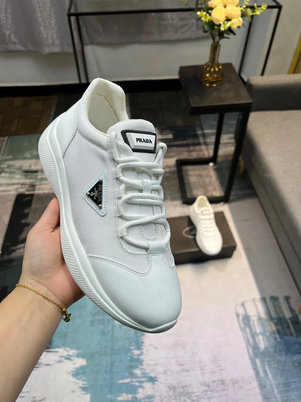 Prada White Low-Top Textile Upper Lifestyle Sneakers 5
