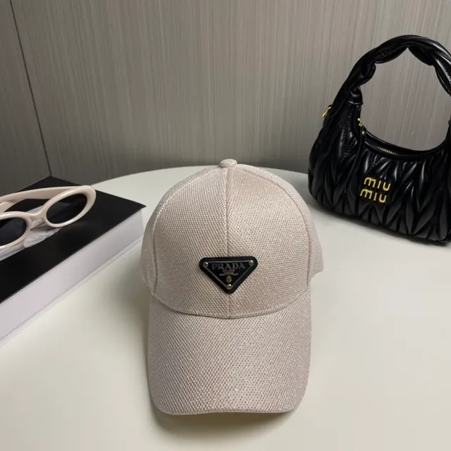 Prada White Pink Structured Six-Panel Glitter-Thread Woven Fabric Baseball Cap 2
