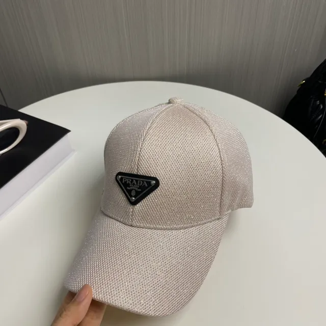 Prada White Pink Structured Six-Panel Glitter-Thread Woven Fabric Baseball Cap 3