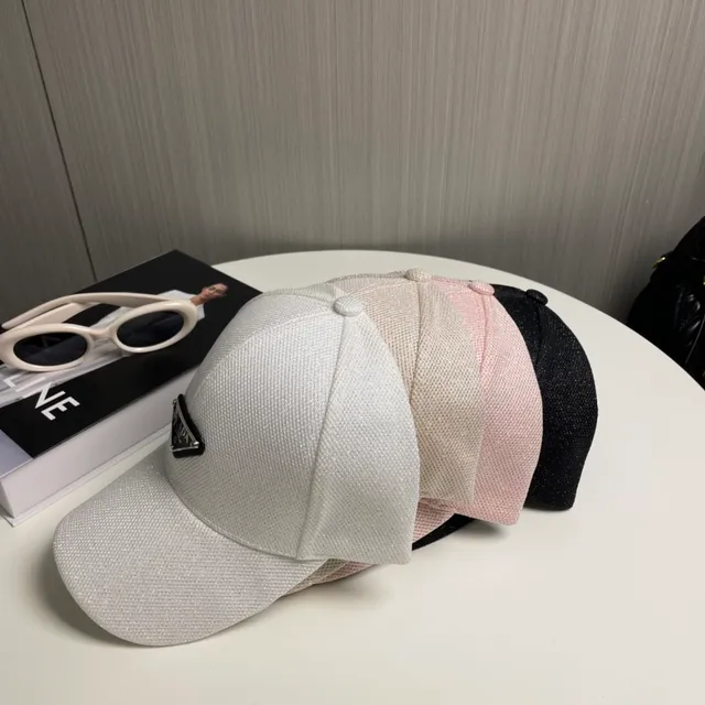 Prada White Pink Structured Six-Panel Glitter-Thread Woven Fabric Baseball Cap 9
