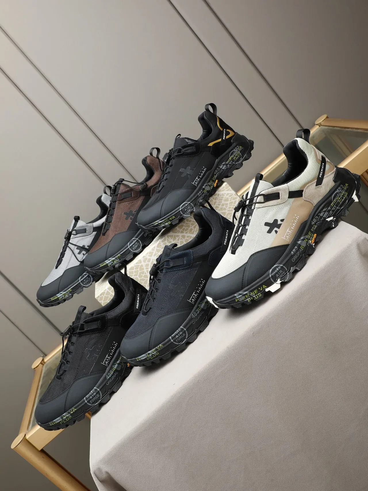 Premiata Black Gold Sole Mixed-Material Upper Chunky Sneakers 2