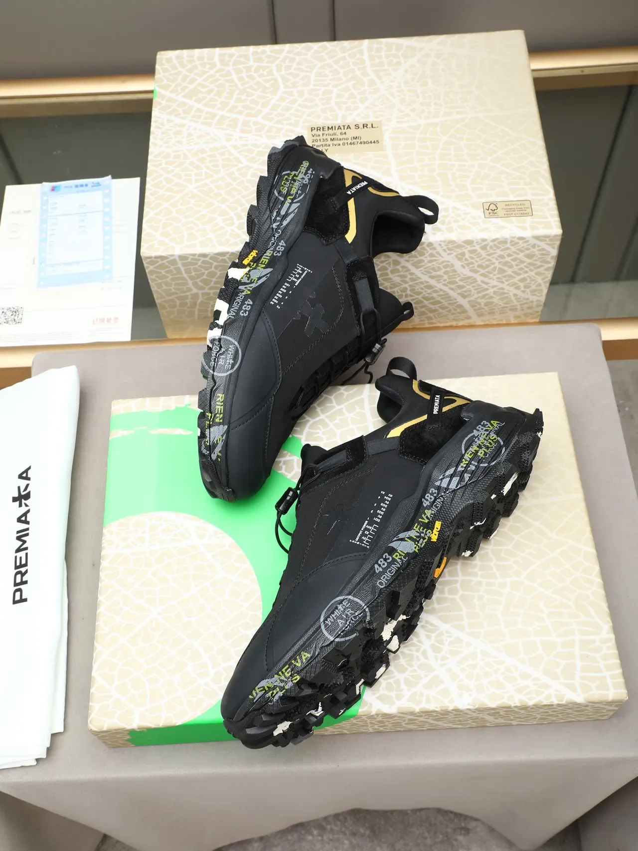 Premiata Black Gold Sole Mixed-Material Upper Chunky Sneakers 3