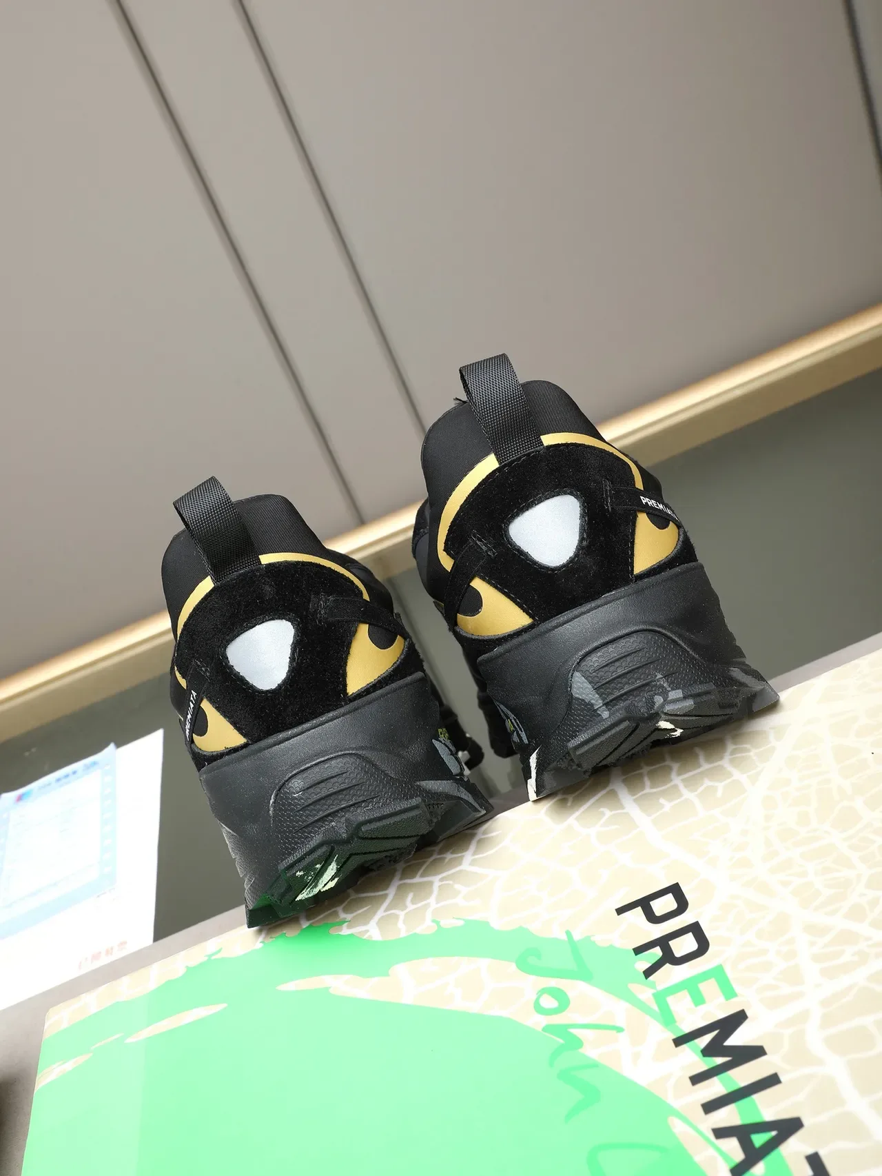 Premiata Black Gold Sole Mixed-Material Upper Chunky Sneakers 4