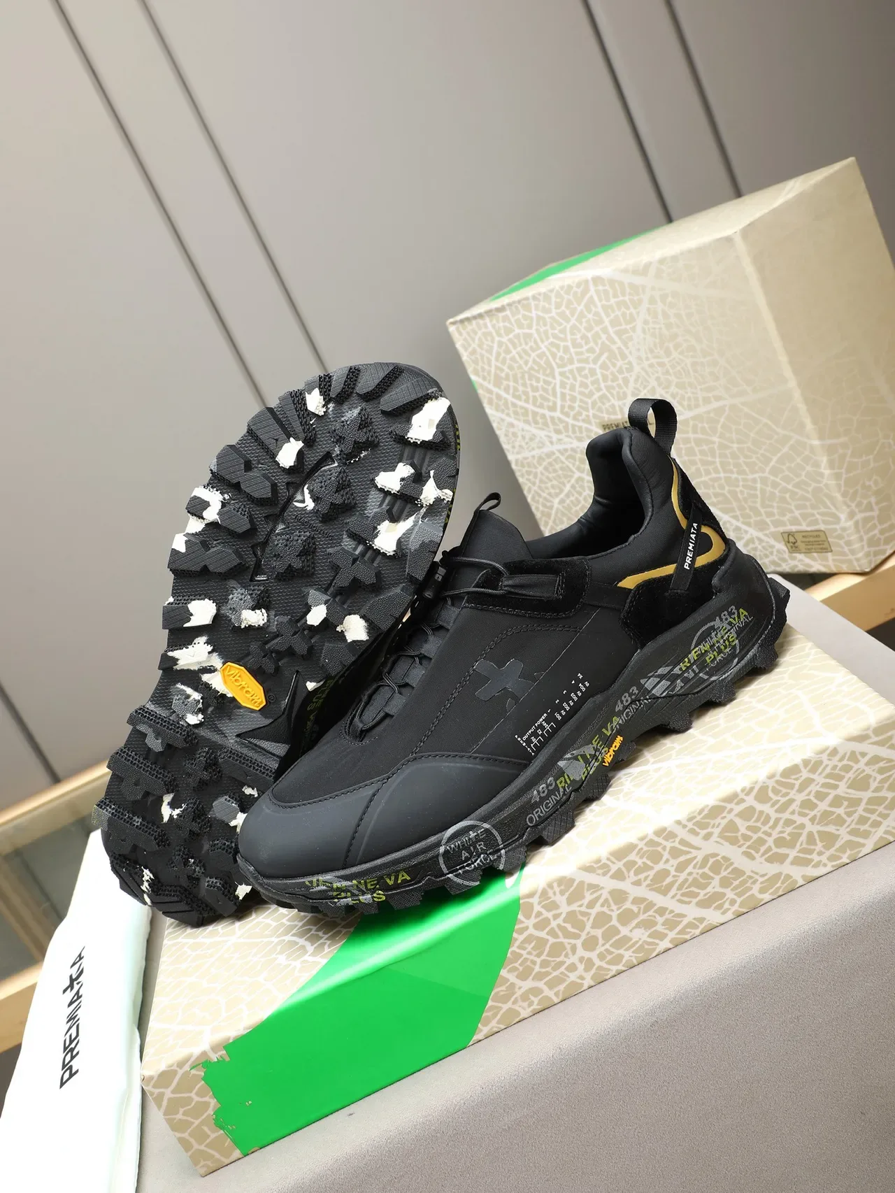 Premiata Black Gold Sole Mixed-Material Upper Chunky Sneakers 5