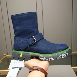 Premiata Blue Suede Buckle Strap Platform Ankle Boot
