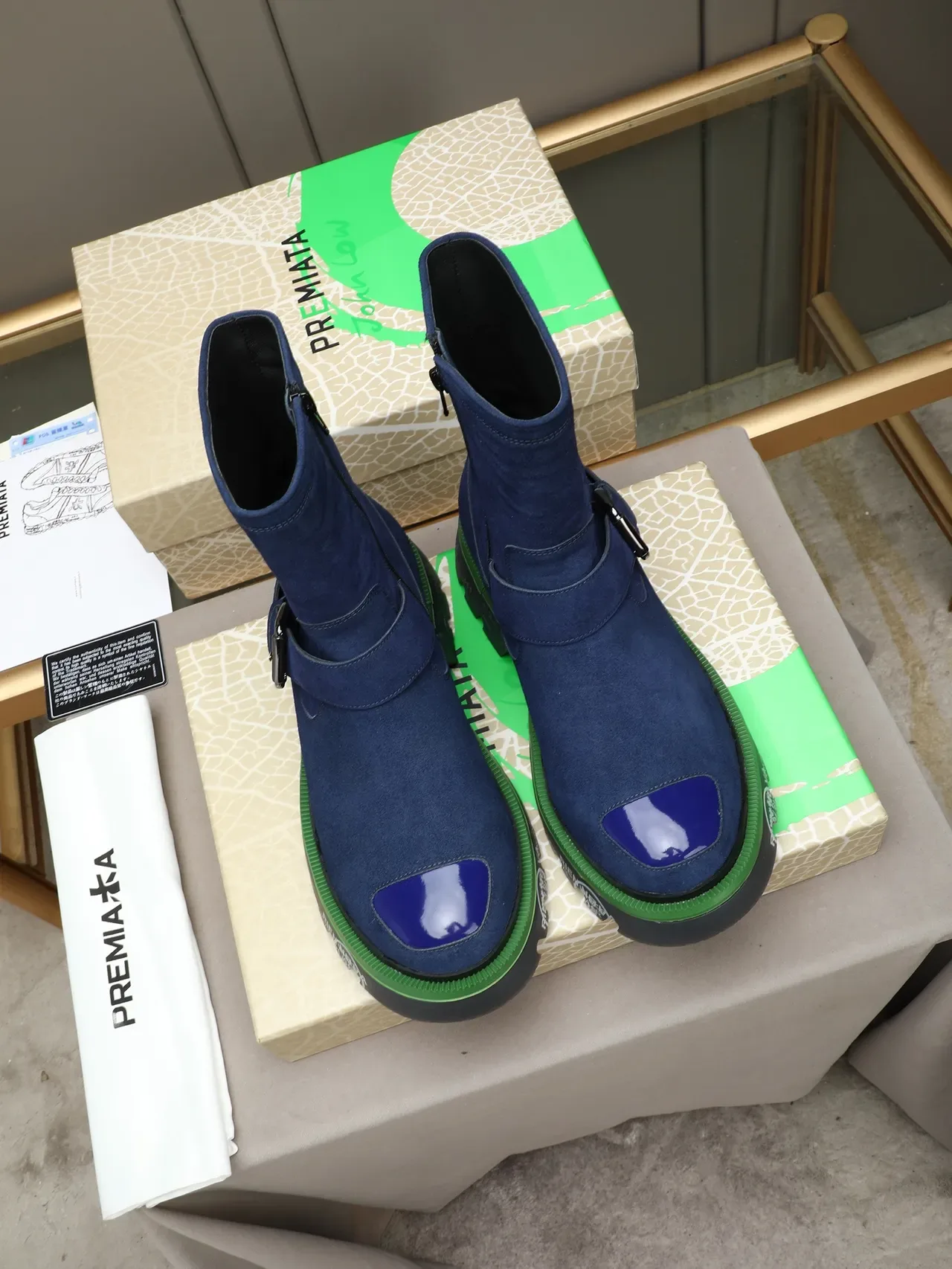 Premiata Blue Suede Buckle Strap Platform Ankle Boot 3