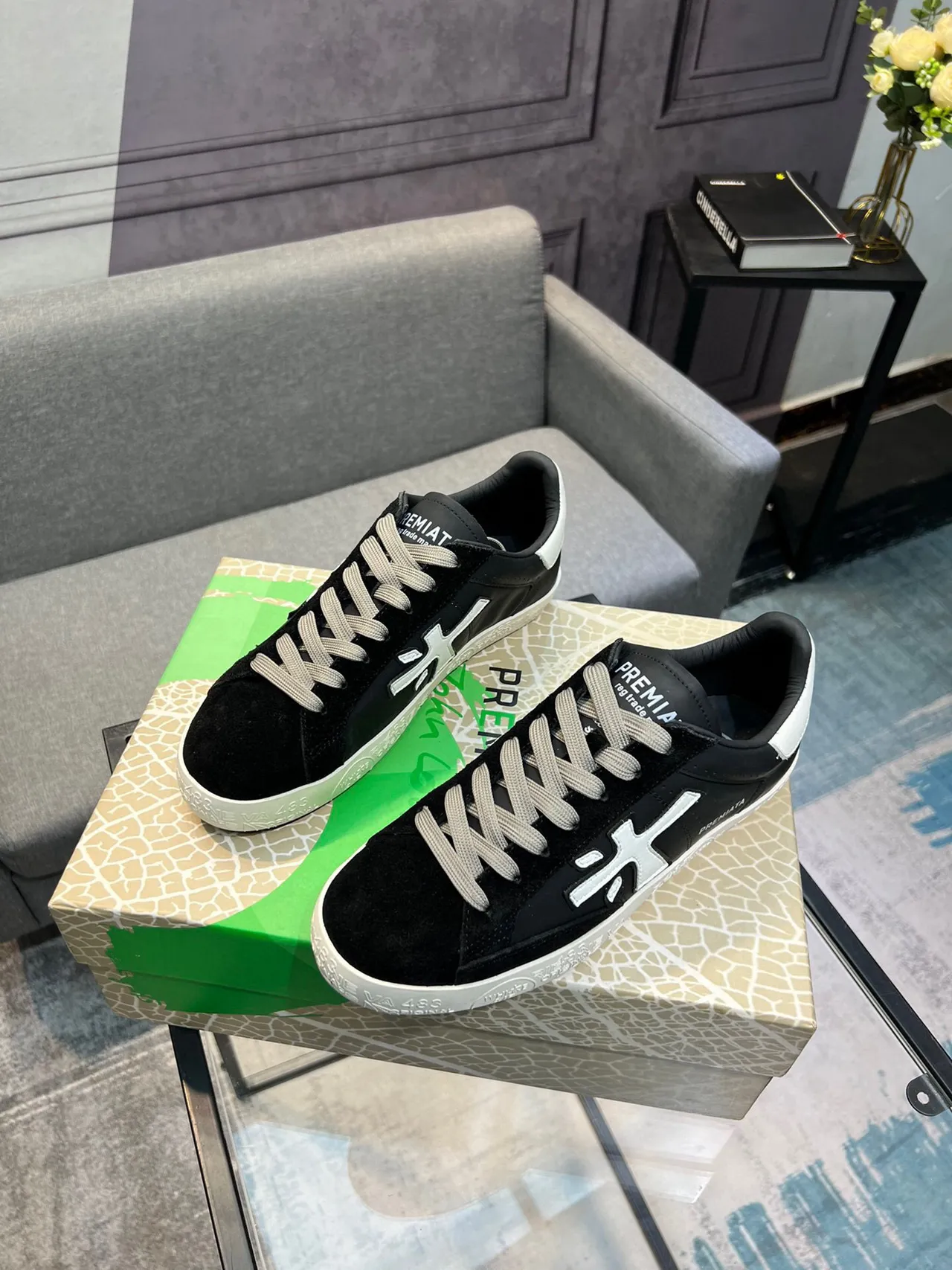 Premiata X-Logo حذاء رياضي أسلوب الحياة من السويدي الأسود 3