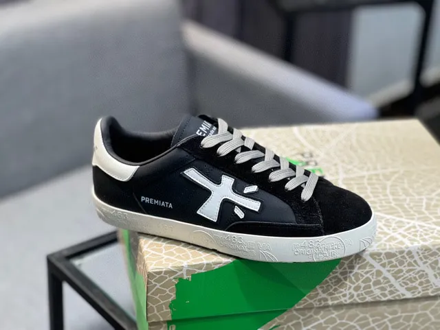 Premiata X-Logo حذاء رياضي أسلوب الحياة من السويدي الأسود 9