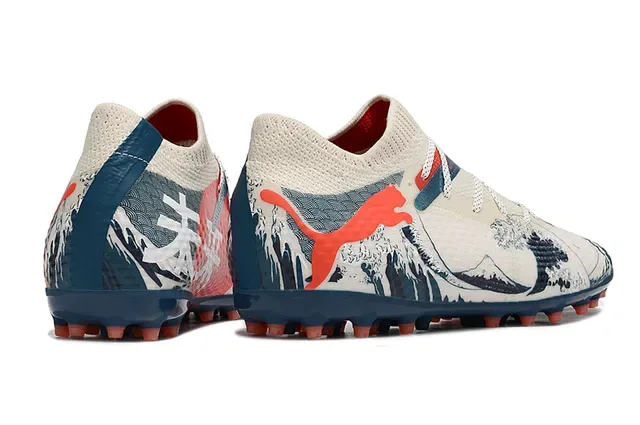 Puma Beige Navy Partie supérieure en maille Impression graphique de vague Chaussures de football Gazon artificiel 3