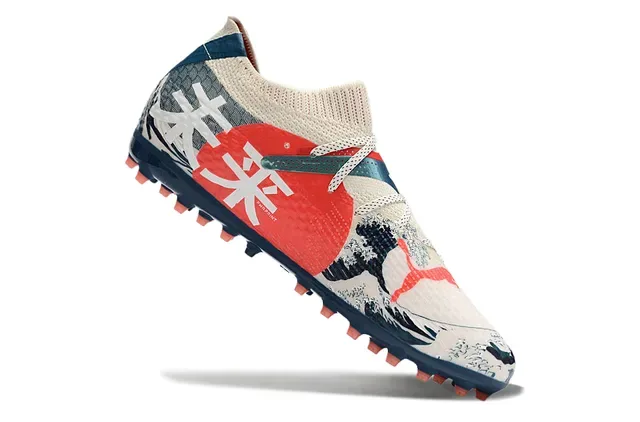 Puma Beige Navy Partie supérieure en maille Impression graphique de vague Chaussures de football Gazon artificiel 6