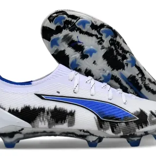 Puma Future Z White Blue Low-Cut Knit Upper Asymmetric Lacing Firm-Ground Soccer Shoes