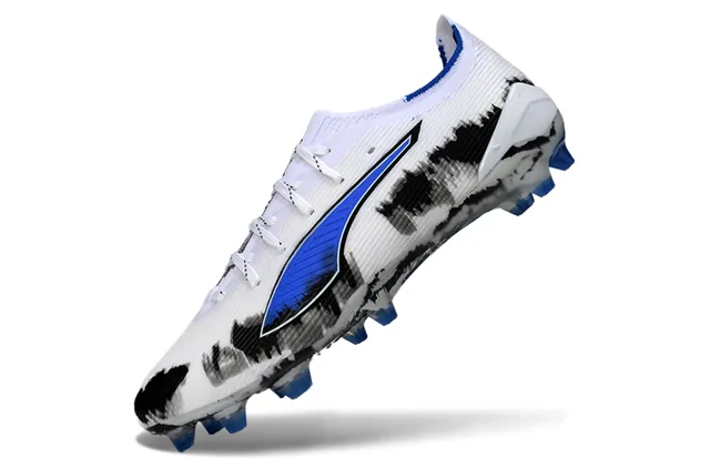 Puma Future Z Sapatos de Futebol Branco Azul Baixo Corte Upper de Malha Cadarços Assimétricos Superfície Firme 3