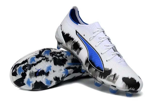Puma Future Z Sapatos de Futebol Branco Azul Baixo Corte Upper de Malha Cadarços Assimétricos Superfície Firme 4