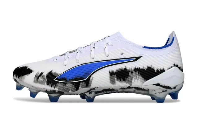 Puma Future Z Sapatos de Futebol Branco Azul Baixo Corte Upper de Malha Cadarços Assimétricos Superfície Firme 7