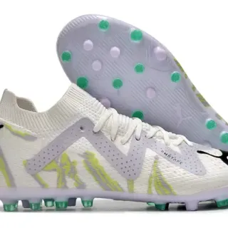 Puma Future Z White Green Knit Upper V-Shaped Perforated Overlay Firm-Ground Soccer Shoes