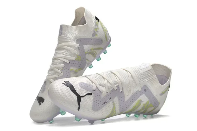 Puma Future Z White Green Knit Upper V-Shaped Perforated Overlay Firm-Ground Soccer Shoes 2