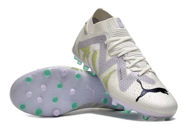 Puma Future Z White Green Knit Upper V-Shaped Perforated Overlay Firm-Ground Soccer Shoes 5