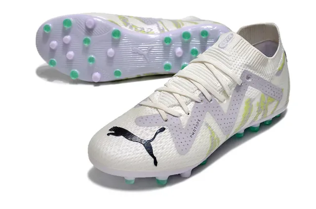 Puma Future Z White Green Knit Upper V-Shaped Perforated Overlay Firm-Ground Soccer Shoes 6