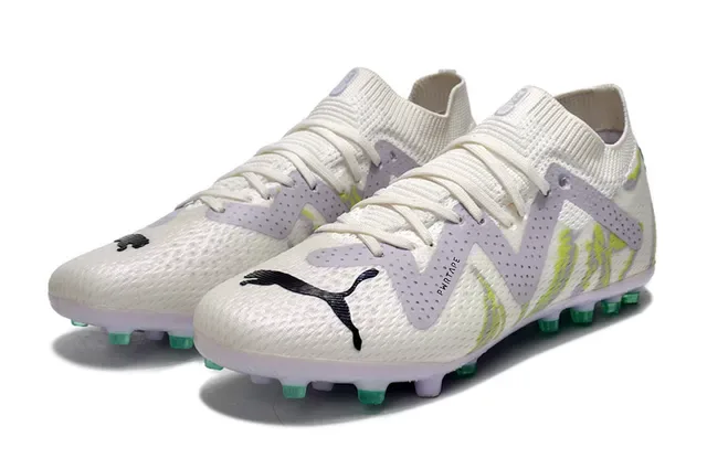 Puma Future Z White Green Knit Upper V-Shaped Perforated Overlay Firm-Ground Soccer Shoes 8