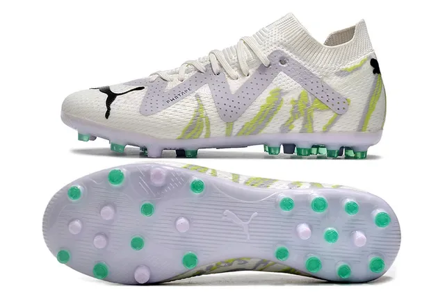 Puma Future Z White Green Knit Upper V-Shaped Perforated Overlay Firm-Ground Soccer Shoes 9