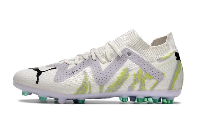 Puma Future Z White Green Knit Upper V-Shaped Perforated Overlay Firm-Ground Soccer Shoes 10