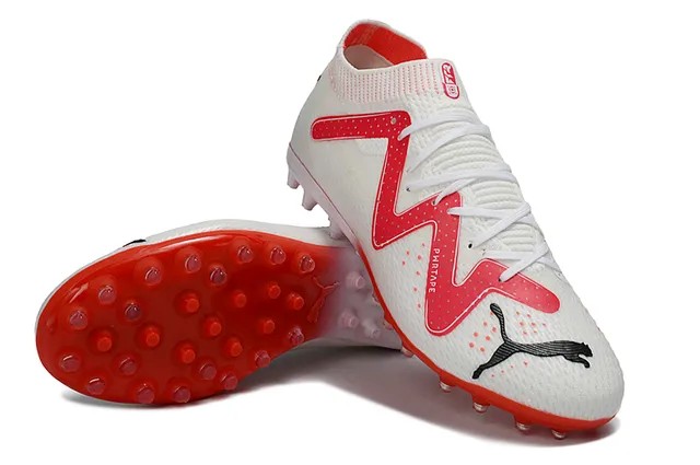 Puma Future Z Blanc Rouge Haut en Tricot Ajustement Chaussette Gazon Artificiel Chaussures de Football 4
