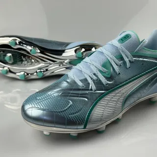 Puma King Metallic Silver and Mint Green Firm-Ground Soccer Shoes