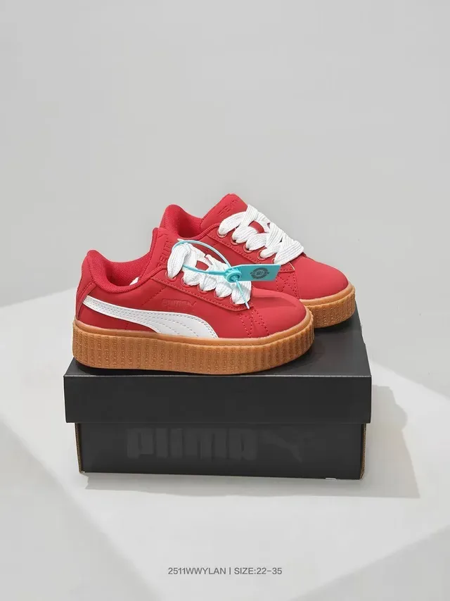 Puma Red White Platform Sole Padded Collar Lifestyle Sneakers 4