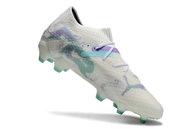 Chaussures de football Puma blanc et violet upper en maille impression marbrée Firm Ground 2