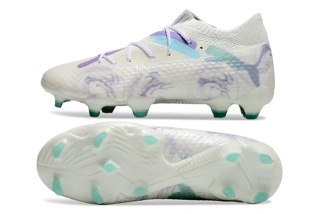 Chaussures de football Puma blanc et violet upper en maille impression marbrée Firm Ground 6