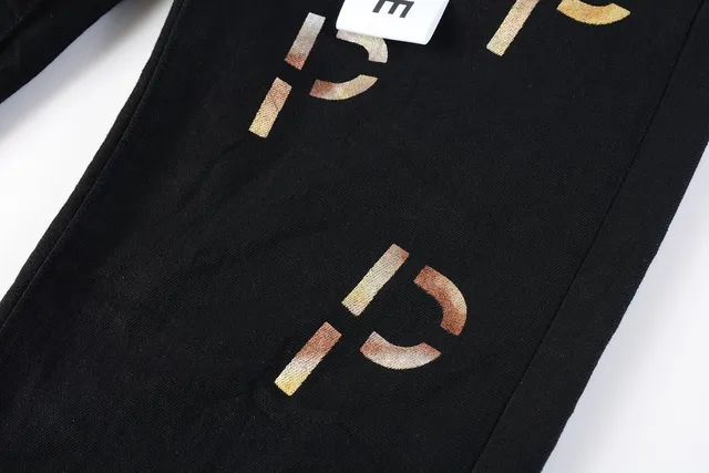 Purple Brand All-Over Metallic Logo Print Black Slim-Fit Jeans 7