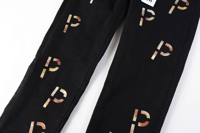 Purple Brand All-Over Metallic Logo Print Black Slim-Fit Jeans 9
