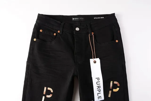 Purple Brand All-Over Metallic Logo Print Black Slim-Fit Jeans 14