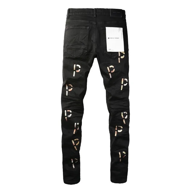 Purple Brand All-Over Metallic Logo Print Black Slim-Fit Jeans 15