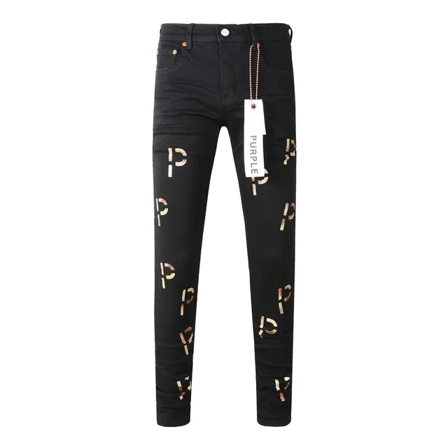 Purple Brand All-Over Metallic Logo Print Black Slim-Fit Jeans 18
