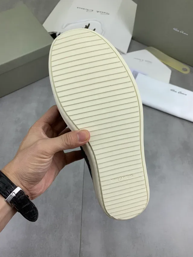 Rick Owens Black Beige Leather Off-White Platform Sole Sneakers 2