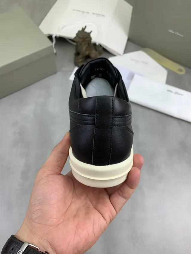 Rick Owens Black Beige Leather Off-White Platform Sole Sneakers 3