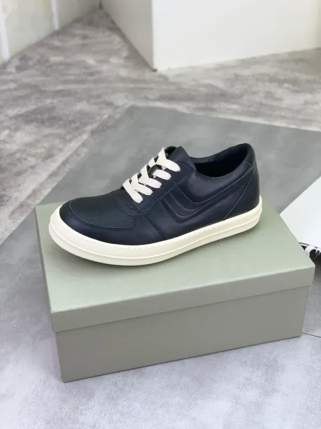 Rick Owens Black Beige Leather Off-White Platform Sole Sneakers 4