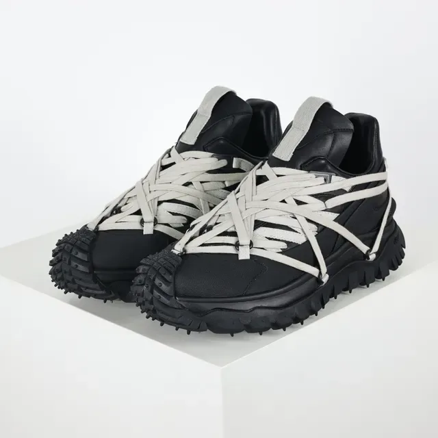 Rick Owens Black Gray Oversized Sole Crisscross Strap Lacing Chunky Sneakers 2