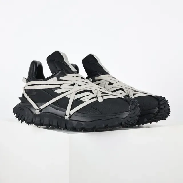 Rick Owens Black Gray Oversized Sole Crisscross Strap Lacing Chunky Sneakers 3