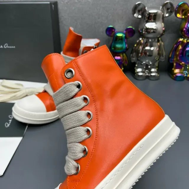 Rick Owens Orange White High-Top Platform Wraparound Elastic Laces Lifestyle Sneakers 2