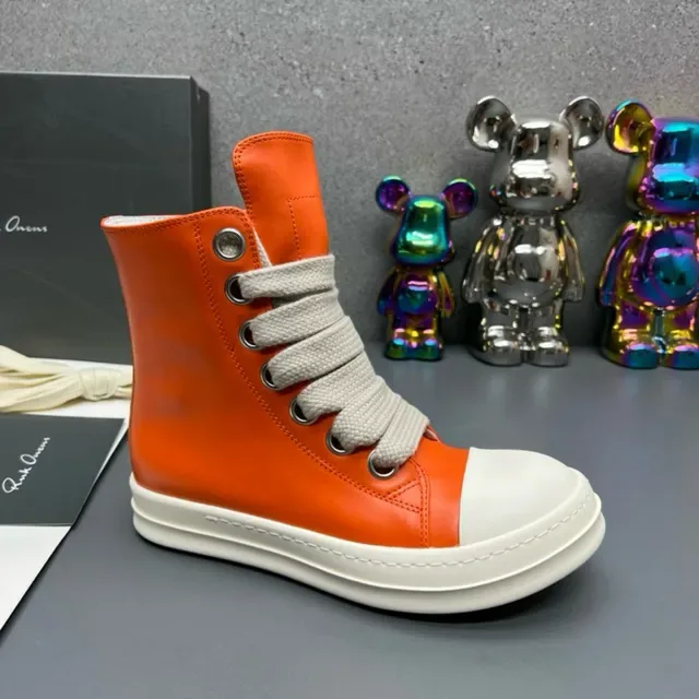 Rick Owens Orange White High-Top Platform Wraparound Elastic Laces Lifestyle Sneakers 3