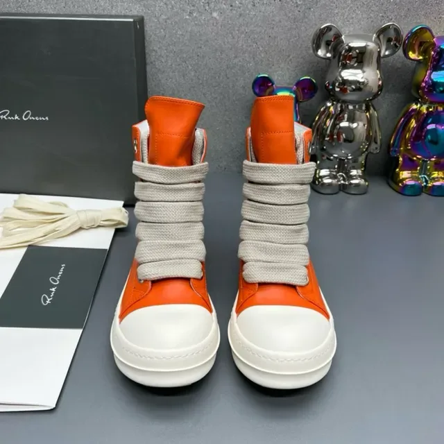 Rick Owens Orange White High-Top Platform Wraparound Elastic Laces Lifestyle Sneakers 4