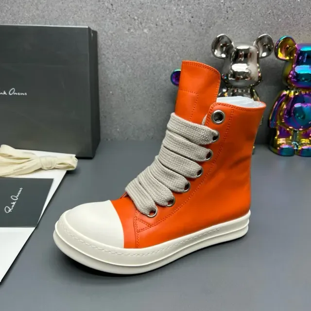 Rick Owens Orange White High-Top Platform Wraparound Elastic Laces Lifestyle Sneakers 7