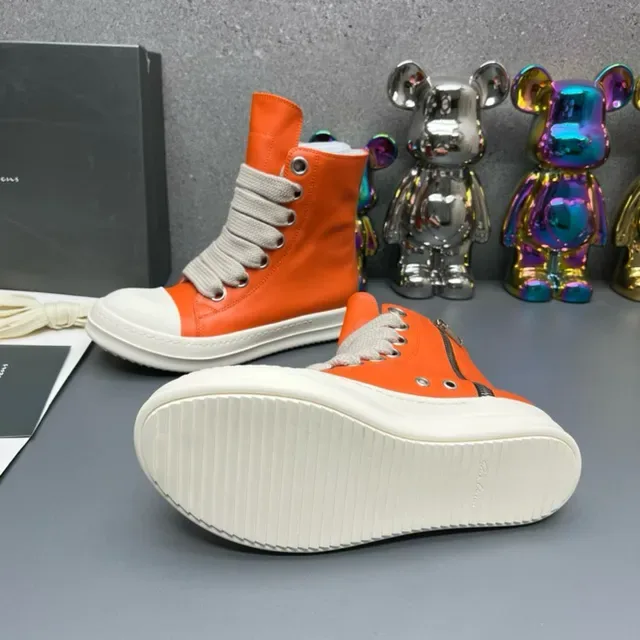 Rick Owens Orange White High-Top Platform Wraparound Elastic Laces Lifestyle Sneakers 8