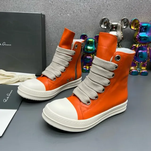 Rick Owens Orange White High-Top Platform Wraparound Elastic Laces Lifestyle Sneakers 9