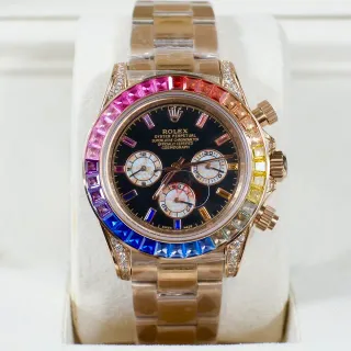 Rolex Cosmograph Daytona Rainbow Gem-Set Bezel Black Dial Rose Gold Mechanical Watch
