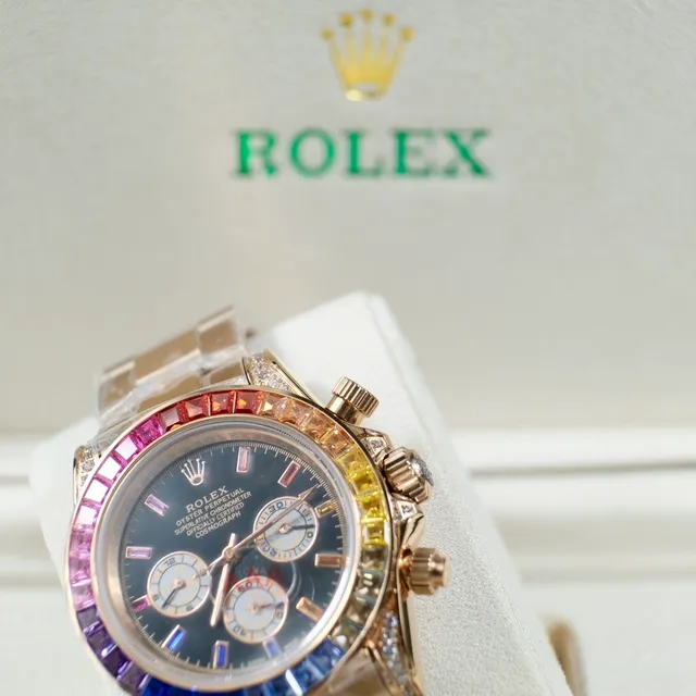 Rolex Cosmograph Daytona Rainbow Gem-Set Bezel Black Dial Rose Gold Mechanical Watch 3