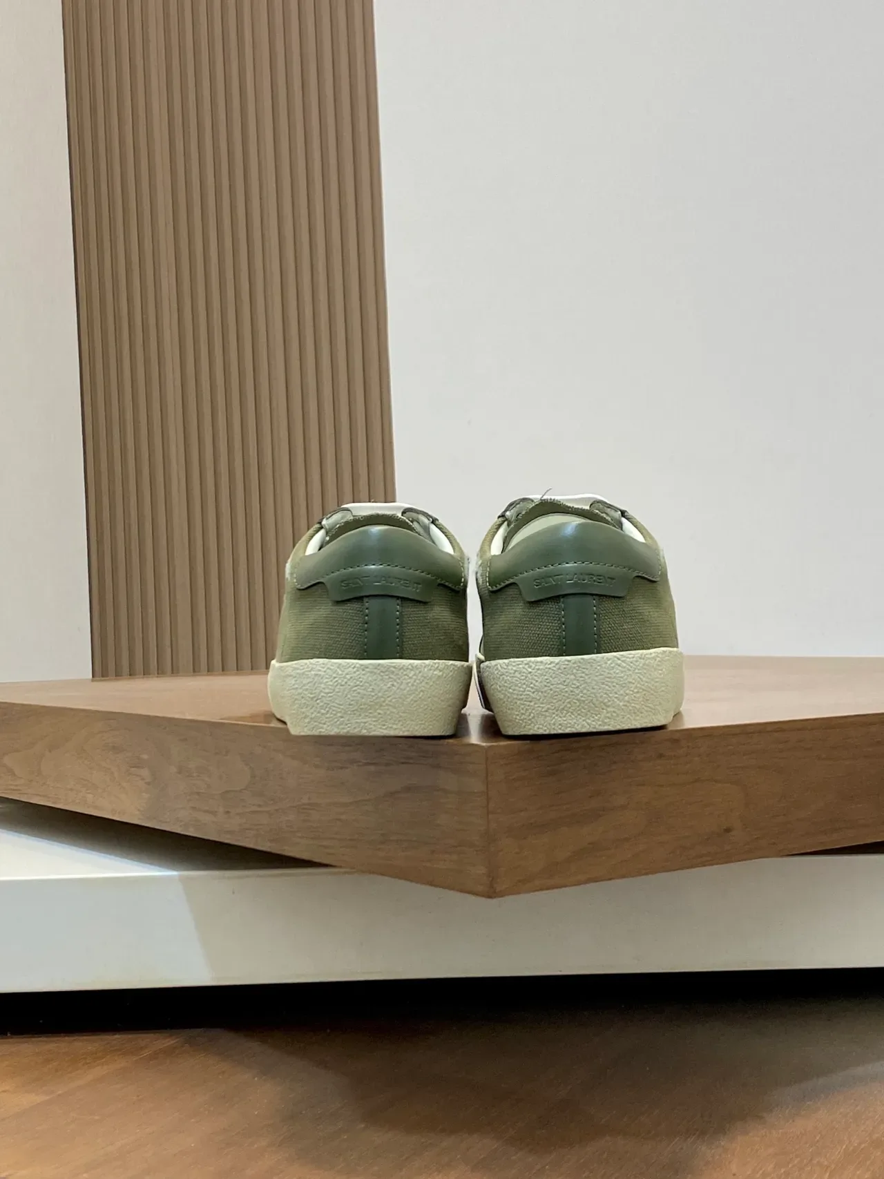 Saint Laurent Army Green Beige Canvas Upper Logo Brodé Sneakers Lifestyle 3