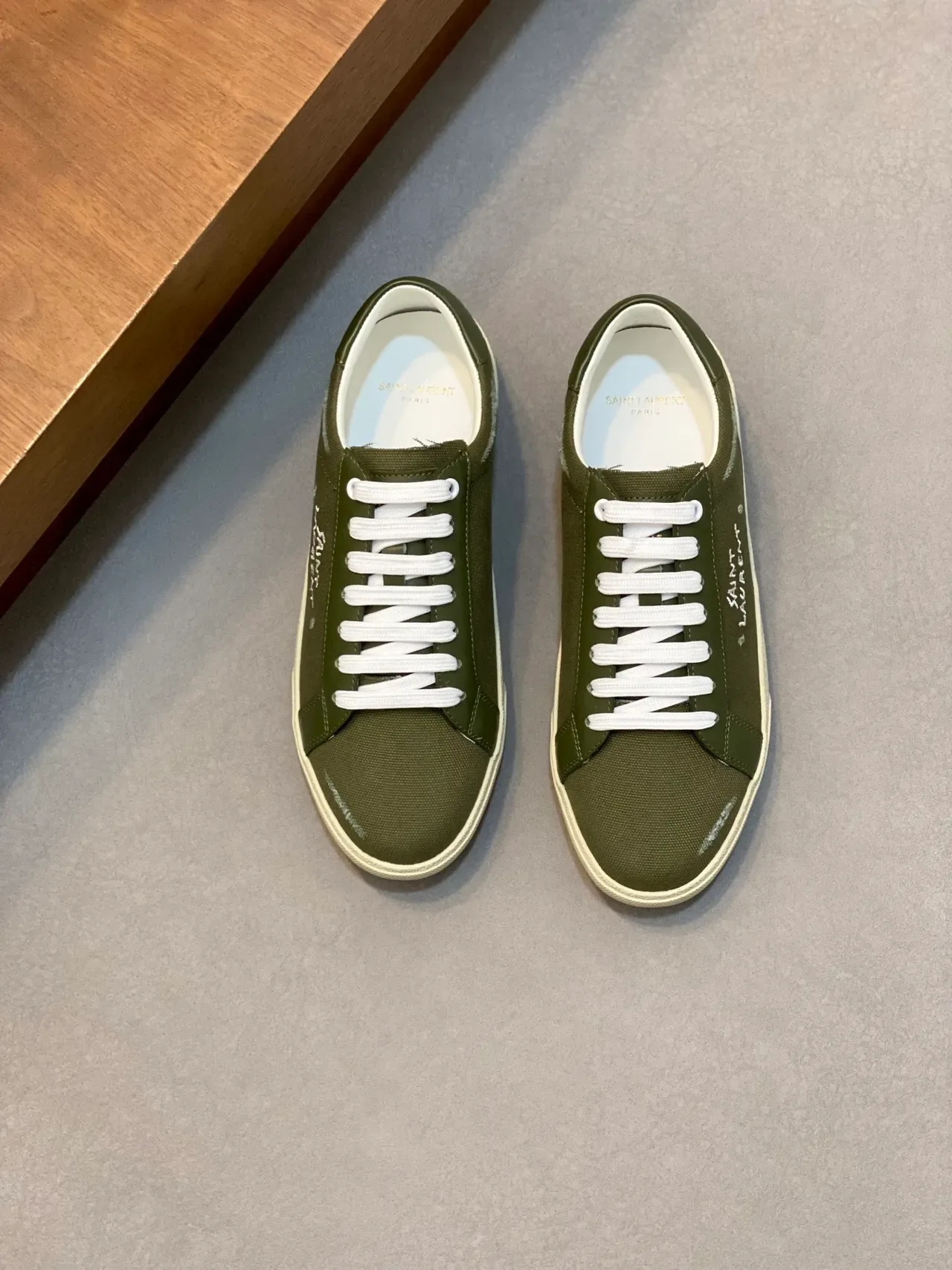 Saint Laurent Army Green Beige Canvas Upper Logo Brodé Sneakers Lifestyle 5